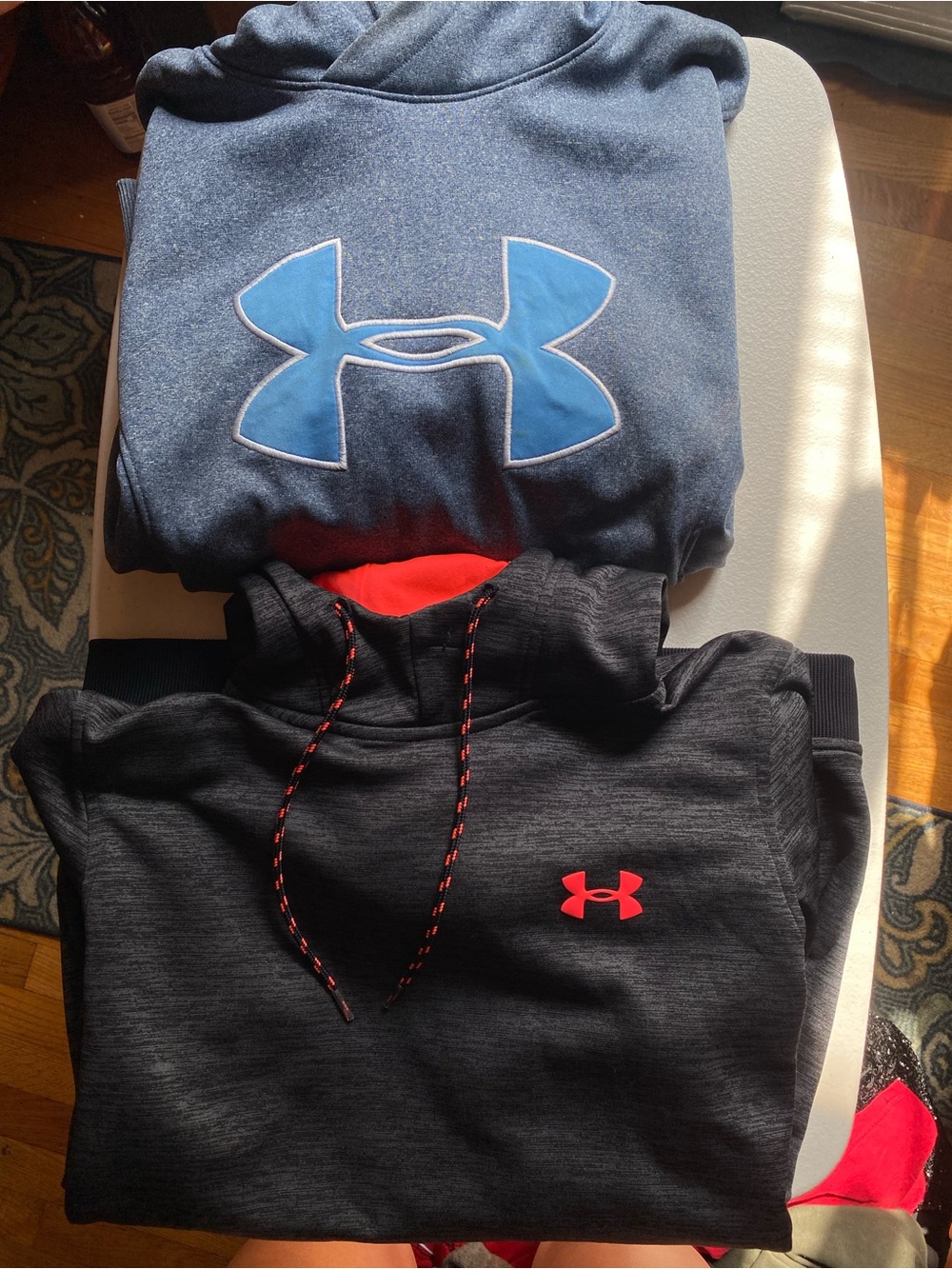 Under Armour Hoodies - Navy with Blue Logo & Dark Grey with Coral Accent